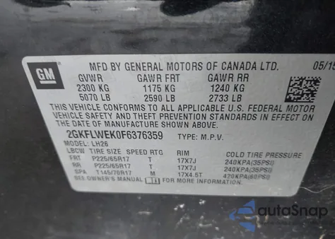 2015 GMC Terrain Sle-2 from USA, damaged, VIN 2GKFLWEK0F6376359